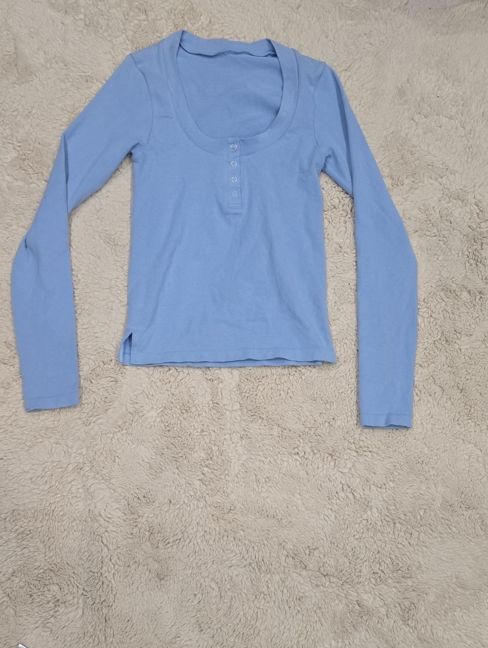 Classic Scoop Neck Henley Long Sleeve Top - Light Blue